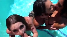 Naughty swimmers sharing trainers dick in a fourway